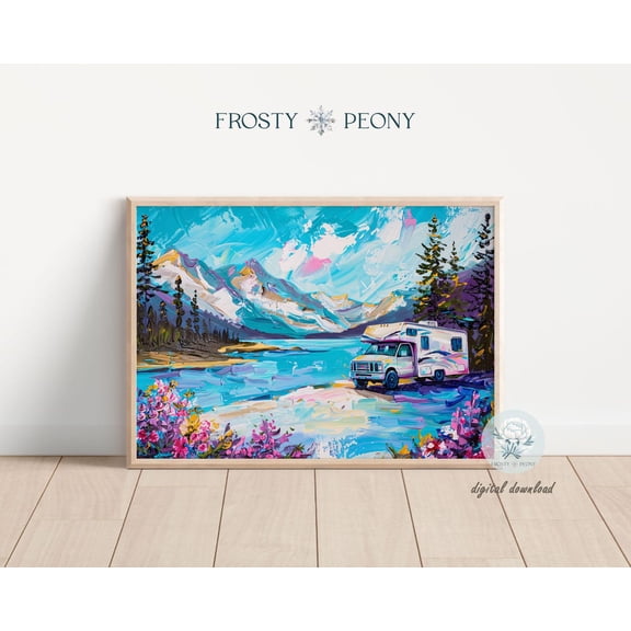 Colorful Mountain Riverside Camper Van Art Print, Vibrant Nature Wall Art, Scenic Adventure Art, Wall Art, Modern Wall Decor, 8x12 UNFRAMED