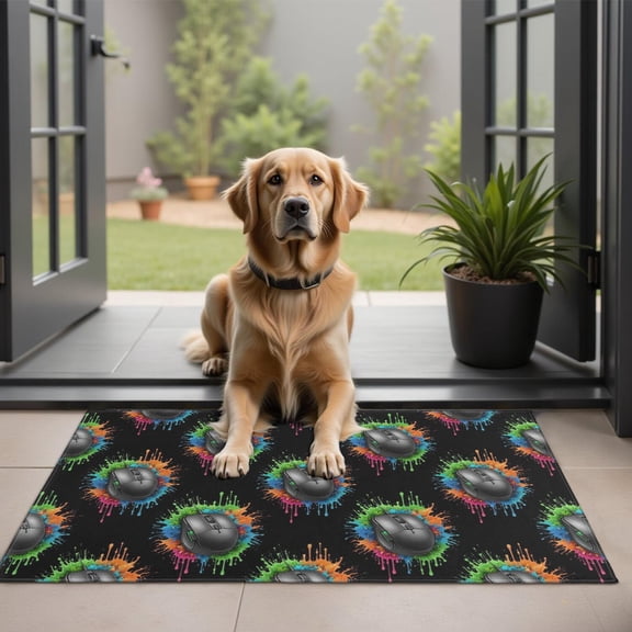 Colorful Mouse Games Black Pattern Door Rugs,Washable Non Slip Door Mats Indoor,Decorative Door Mats,Entry Mat Indoor for Entrance,Bedroom,Kitchen,Bathroom,20"x32"
