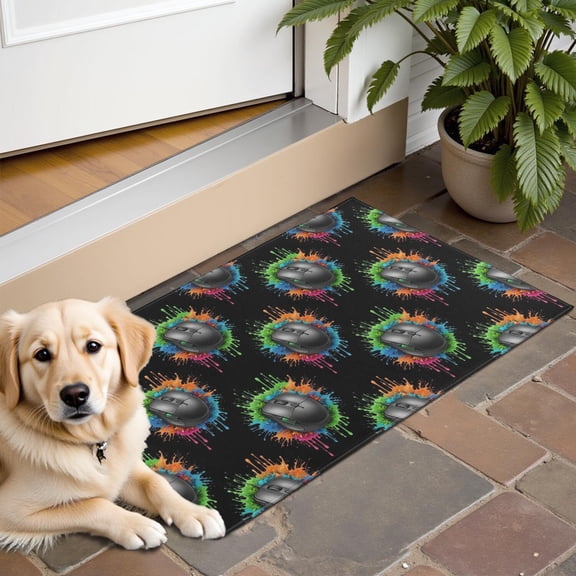Colorful Mouse Games Black Pattern Door Rugs,Washable Non Slip Door Mats Indoor,Decorative Door Mats,Entry Mat Indoor for Entrance,Bedroom,Kitchen,Bathroom,16"x24"