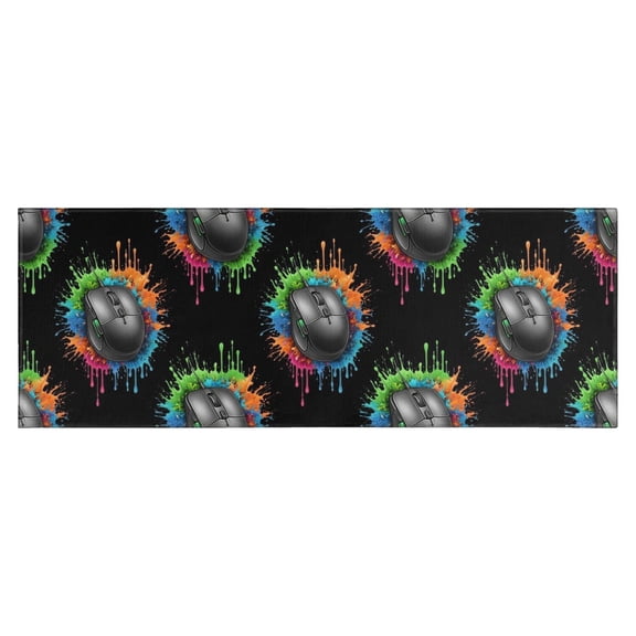 Colorful Mouse Games Black Pattern Kitchen Rug Mat,Kitchen Runner Rugs Non Skid Washable,Decorative Kitchen Floor Mats for Kitchen,Sink,Laundry,17"X47"