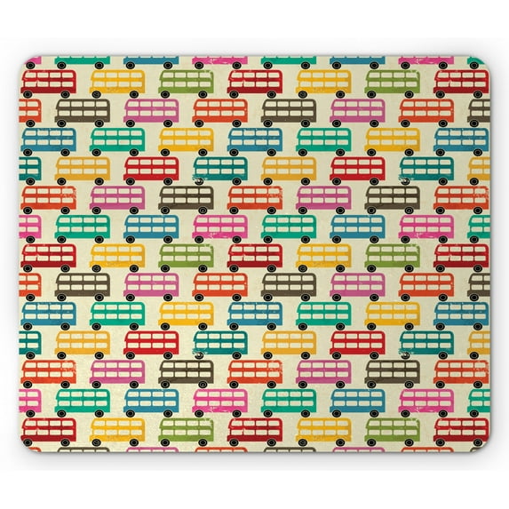 Colorful Mouse Pad, London's Famous Double Decker Bus Silhouettes Pattern with Worn out Background, Rectangle Non-Slip Rubber Mousepad, Multicolor, by Ambesonne