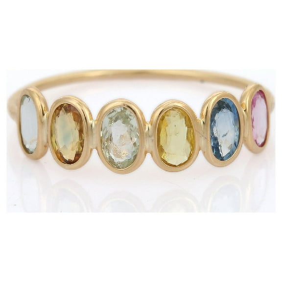 Colorful Multi Tourmaline Gemstone Half Eternity Band In 18K yellow Gold- Stacking Band For Her