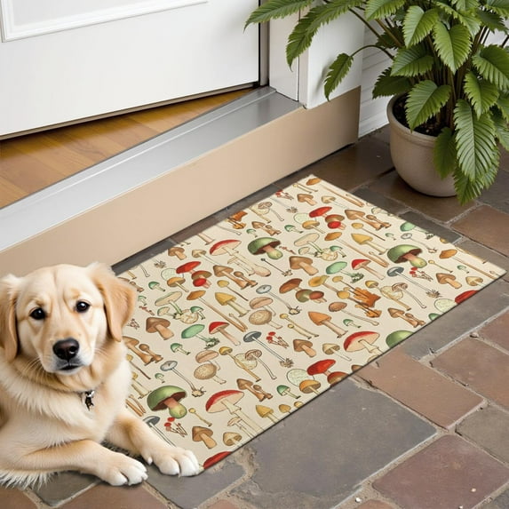 Colorful Mushroom Assortment Beige Pattern Door Rugs,Washable Non Slip Door Mats Indoor,Decorative Door Mats,Entry Mat Indoor for Entrance,Bedroom,Kitchen,Bathroom,16"x24"