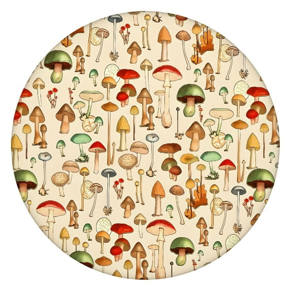 Colorful Mushroom Assortment Beige Pattern Round Fitted Tablecloth with Elastic Edge,Dining Table Cover Waterproof,Outdoor Round Tablecloth for Camping,Dining,Indoor and Outdoor