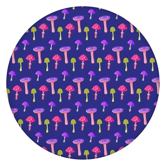 Colorful Mushroom Assortment Dark Blue Pattern Round Fitted Tablecloth with Elastic Edge,Dining Table Cover Waterproof,Outdoor Round Tablecloth for Camping,Dining,Indoor and Outdoor
