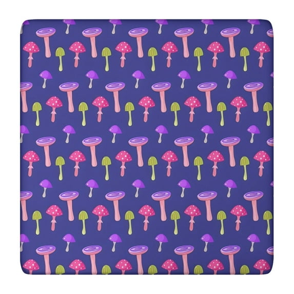 Colorful Mushroom Assortment Dark Blue Pattern Square Fitted Tablecloth with Elastic Edge,Square Table Cover,Washable Elastic Table Cover for Home Kitchen Party Decor 36"x36"