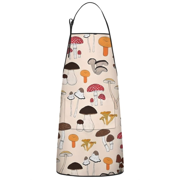 Colorful Mushroom Assortment Light Apron-Garden Aprons for Women with Pockets-Cotton Linen Waterproof Kitchen Cooking Gardening Aprons Adjustable for Kitchen,Cooking,BBQ and Salon 33x27 Inch