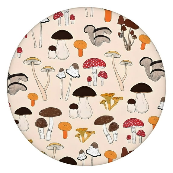 Colorful Mushroom Assortment Light Pink Pattern Round Fitted Tablecloth with Elastic Edge,Dining Table Cover Waterproof,Outdoor Round Tablecloth for Camping,Dining,Indoor and Outdoor