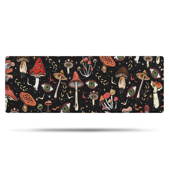 Colorful Mushroom Bird Black Pattern Bathroom Rugs Mat,Non Slip Microfiber Bathroom Rug,Rubber Backing,Soft Bathroom Mats for Bathroom Floor,Tub and Shower,47x17in(120x43cm)