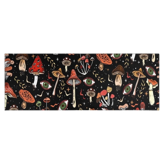 Colorful Mushroom Bird Black Pattern Kitchen Rug Mat,Kitchen Runner Rugs Non Skid Washable,Decorative Kitchen Floor Mats for Kitchen,Sink,Laundry,17"X47"
