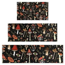 Colorful Mushroom Bird Black Pattern Kitchen Rugs Sets Of 3,Kitchen Runner Rugs Non Skid Washable,Decorative Kitchen Floor Mats for Kitchen,Sink,Laundry,17"x30"  17"x47"   17"x59"