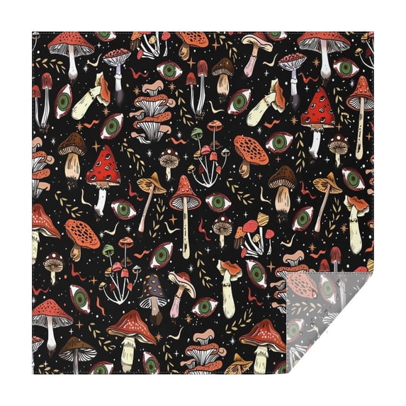 Colorful Mushroom Bird Black Pattern Square Tablecloth,Waterproof Square Table Cover,Wipeable Spillproof Washable Table Cover for Home Kitchen Party Decor 42"X42"(107x107cm)