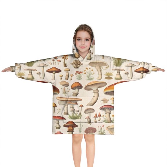 Colorful Mushroom Botanical Beige Pattern Blanket Hoodies for Kids 6-13YR Oversize Wearable Blanket Hoodies for Boys Girls Teens