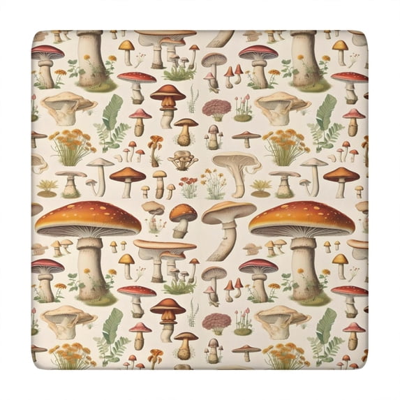 Colorful Mushroom Botanical Beige Pattern Square Fitted Tablecloth with Elastic Edge,Square Table Cover,Washable Elastic Table Cover for Home Kitchen Party Decor 34"x34"