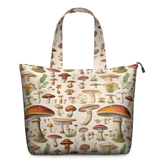 Colorful Mushroom Botanical Beige Pattern Travel Tote Bags for Women Carry On,Large Weekender Bags for Women Travel,Multi Functional Duffle Bag for Work,Shopping,Sports
