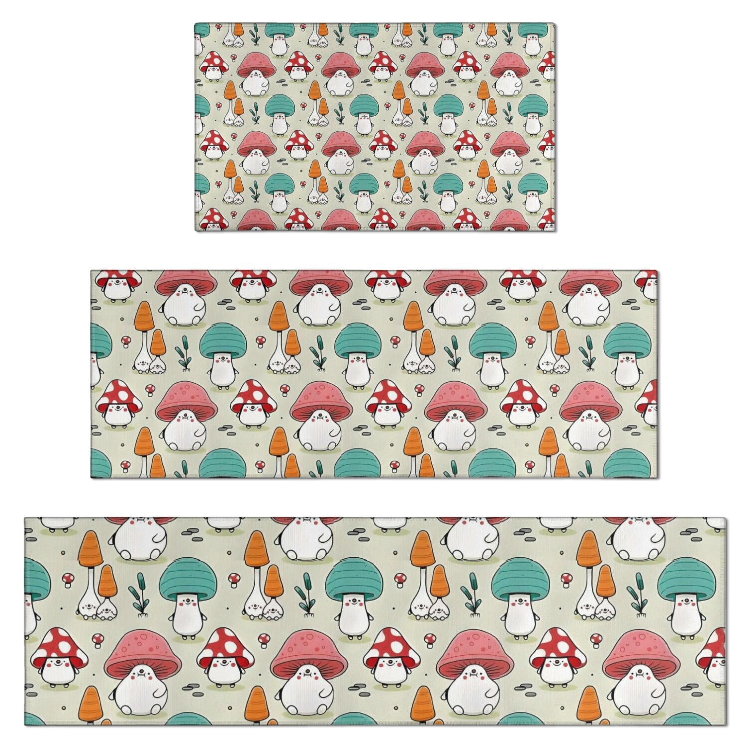 Colorful Mushroom Cartoon Light Green Pattern Kitchen Rugs Sets Of 3 ...