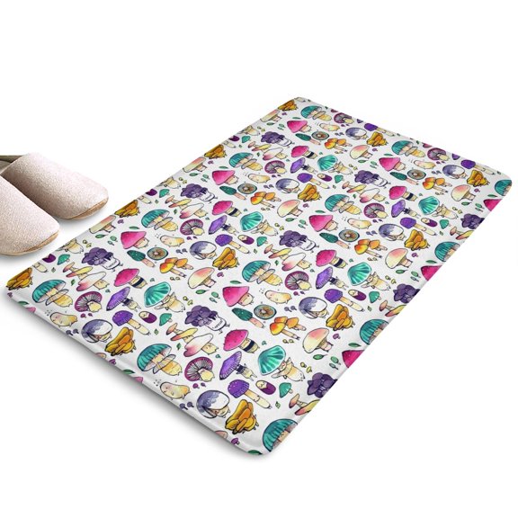 Colorful Mushroom Cartoon White Flannel Non Slip Door Rugs,Washable Door Mats Indoor,Decorative Door Mats,Dirt-Resistant and Absorbent Doormat for Entrance,Bedroom,Kitchen,Bathroom,23.5"x16"