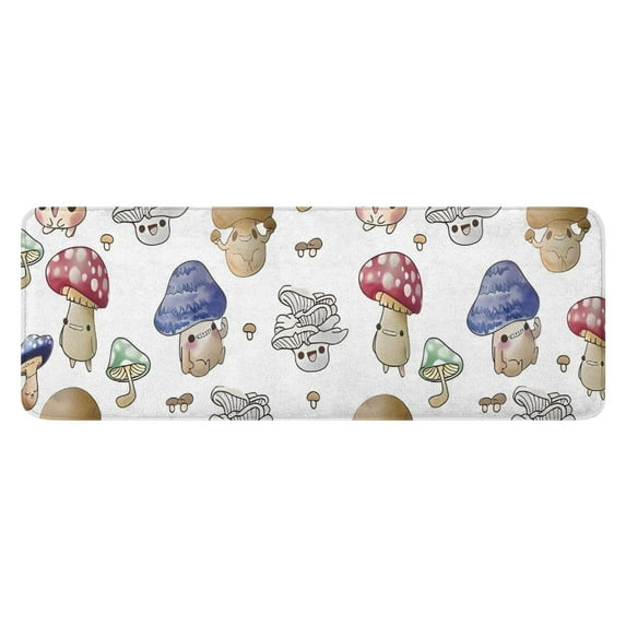 Colorful Mushroom Cartoon White Pattern Kitchen Rug Mat,Kitchen Runner Rugs Non Skid Washable,Decorative Kitchen Floor Mats for Kitchen,Sink,Laundry,17"x47.2"