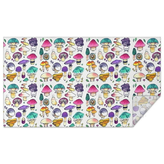 Colorful Mushroom Cartoon White Pattern Rectangle Tablecloth 60"x102",Waterproof Polyester Rectangle Table Cloth, Wipeable Spillproof Polyester Tablecloth for Dining, Camping, Indoor and Outdoor