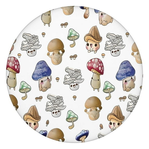 Colorful Mushroom Cartoon White Pattern Round Fitted Tablecloth with Elastic Edge,Dining Table Cover Waterproof,Outdoor Round Tablecloth for Camping,Dining,Indoor and Outdoor