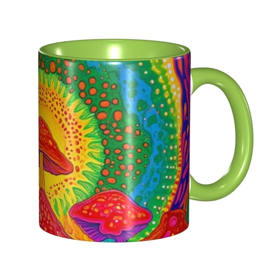 Colorful Mushroom Coffee Mug Fun Custom Ceramic Mugs 11oz Green