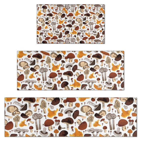 Colorful Mushroom Collection White Pattern Kitchen Rugs Sets Of 3,Kitchen Runner Rugs Non Skid Washable,Decorative Kitchen Floor Mats for Kitchen,Sink,Laundry,17"x30"+ 17"x47" + 17"x59"