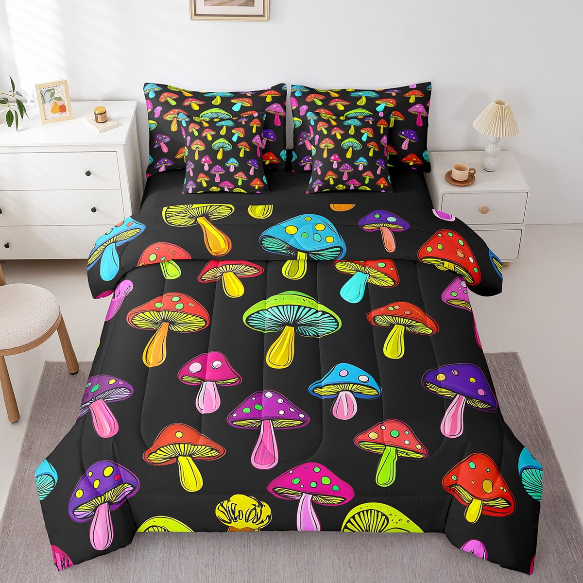 Colorful Mushroom Comforter Set 7 Piece Bed in a Bag Twin,Iridescent ...