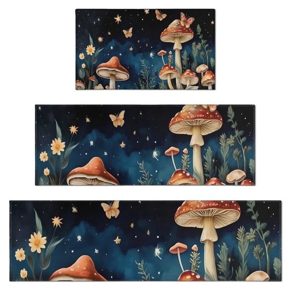 Colorful Mushroom Eye Black Pattern Kitchen Rugs Sets Of 3,Kitchen Runner Rugs Non Skid Washable,Decorative Kitchen Floor Mats for Kitchen,Sink,Laundry,17"x30"+ 17"x47" + 17"x59"