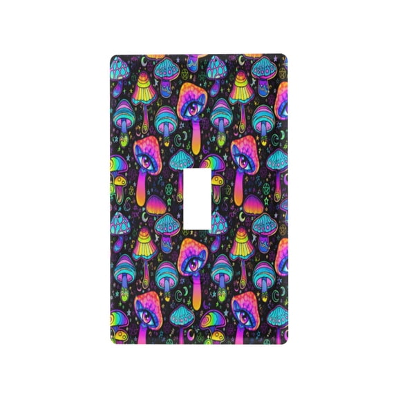 Colorful Mushroom Eyes Pattern Decorative Wall Plate, Flame Retardant PC Plastic Light Switch & Outlet Cover with Mounting Screws Fits Toggle Switch