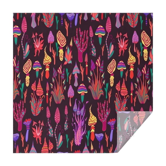 Colorful Mushroom Fantasy Black Pattern Square Tablecloth,Waterproof Square Table Cover,Wipeable Spillproof Washable Table Cover for Home Kitchen Party Decor 60"x60"(152x152cm)