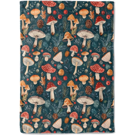 Colorful Mushroom Fleece Blanket -in Retro Fern Forest Nature Throw Blankets,Soft Cozy Lightweight, Ideal for Living Room Home Rustic Decor and Kids Women Girls Spring Gifts 30" x 40"