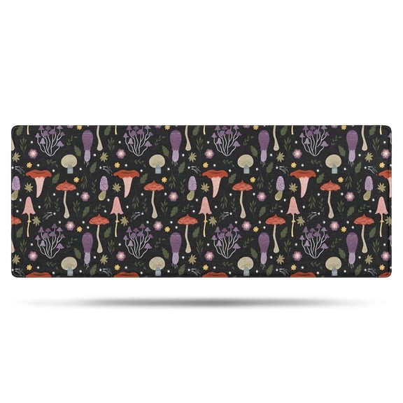 Colorful Mushroom Floral Black Pattern Bathroom Rugs Mat,Non Slip Microfiber Bathroom Rug,Rubber Backing,Soft Bathroom Mats for Bathroom Floor,Tub and Shower,60x24in(150x60cm)