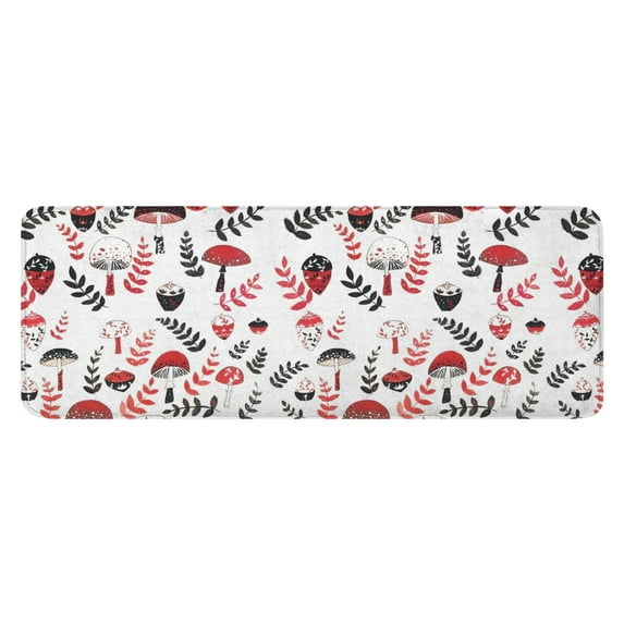 Colorful Mushroom Floral White Pattern Kitchen Rug Mat,Kitchen Runner Rugs Non Skid Washable,Decorative Kitchen Floor Mats for Kitchen,Sink,Laundry,17"x47.2"