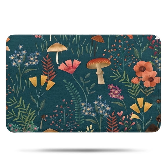 Colorful Mushroom Flower Dark Green Pattern Bathroom Rugs Mat,Non Slip Microfiber Bathroom Rug,Rubber Backing,Soft Bathroom Mats for Bathroom Floor,Tub and Shower,17x27in(43x68cm)