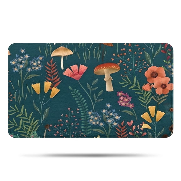 Colorful Mushroom Flower Dark Green Pattern Bathroom Rugs Mat,Non Slip Microfiber Bathroom Rug,Rubber Backing,Soft Bathroom Mats for Bathroom Floor,Tub and Shower,17x30in(43x75cm)