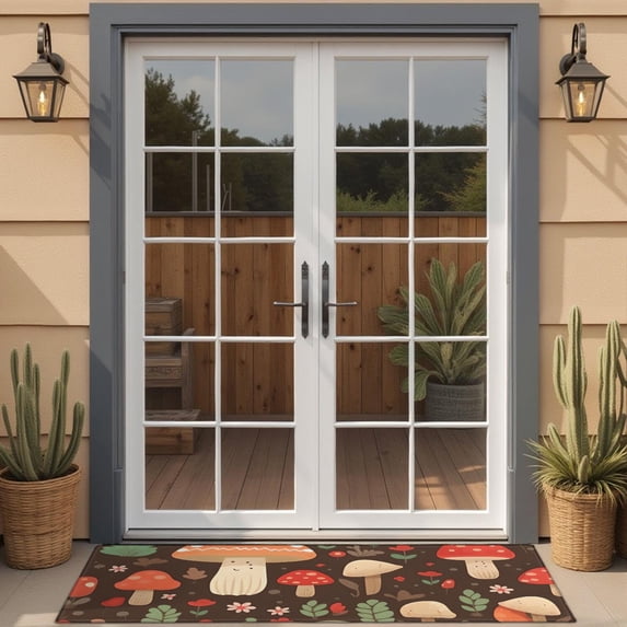 Colorful Mushroom Flower Dark Pattern Door Rugs,Washable Non Slip Door Mats Indoor,Decorative Door Mats,Entry Mat Indoor for Entrance,Bedroom,Kitchen,Bathroom,16"x47"