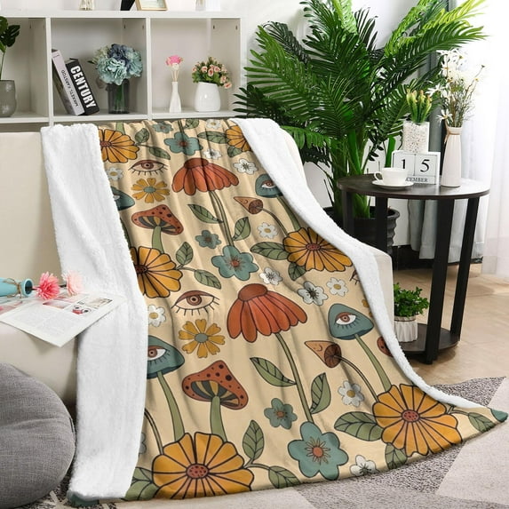 Colorful Mushroom Flower Light Pattern Blanket,Comfortable Soft Flannel Throw Blanket,All Season,Warm Lightweight Blankets for Sofa Bed Couch Living Room Chair,40"x50"
