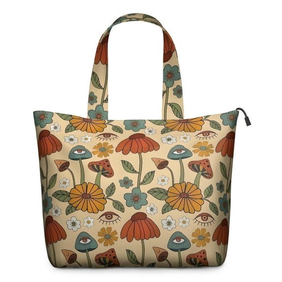 Colorful Mushroom Flower Light Pattern Travel Tote Bags for Women Carry On,Large Weekender Bags for Women Travel,Multi Functional Duffle Bag for Work,Shopping,Sports