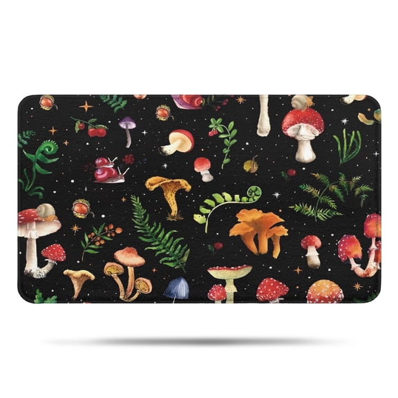 Colorful Mushroom Forest Black Pattern Bathroom Rugs Mat,Non Slip Microfiber Bathroom Rug,Rubber Backing,Soft Bathroom Mats for Bathroom Floor,Tub and Shower,17x30in(43x75cm)