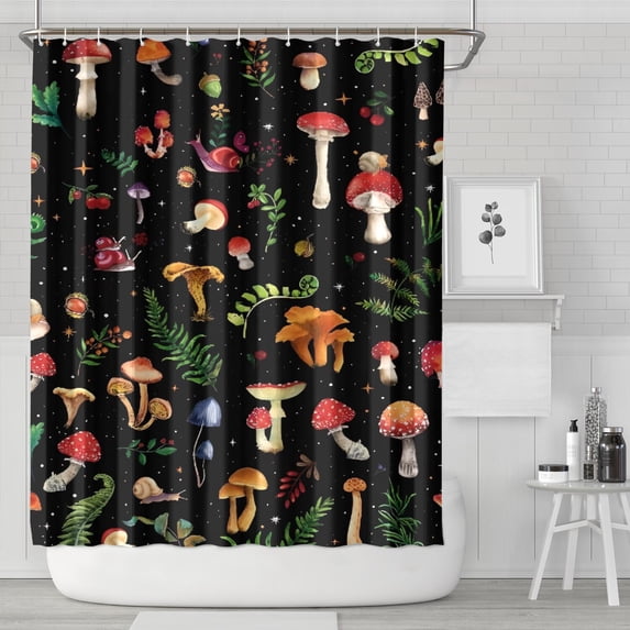 Colorful Mushroom Forest Black Pattern Shower Curtain 72"x84" ,Bathroom Decorative Shower Curtains Set with 12 Hooks,Modern Waterproof Washable Shower Curtain