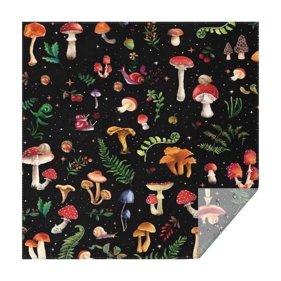 Colorful Mushroom Forest Black Pattern Square Tablecloth,Waterproof Square Table Cover,Wipeable Spillproof Washable Table Cover for Home Kitchen Party Decor 60"x60"(152x152cm)