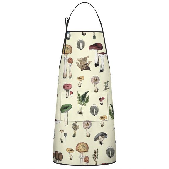 Colorful Mushroom Frog Black Pattern Apron-Garden Aprons for Women with Pockets-Cotton Linen Waterproof Kitchen Cooking Gardening Aprons Adjustable for Kitchen,Cooking,BBQ and Salon 33x27 Inch