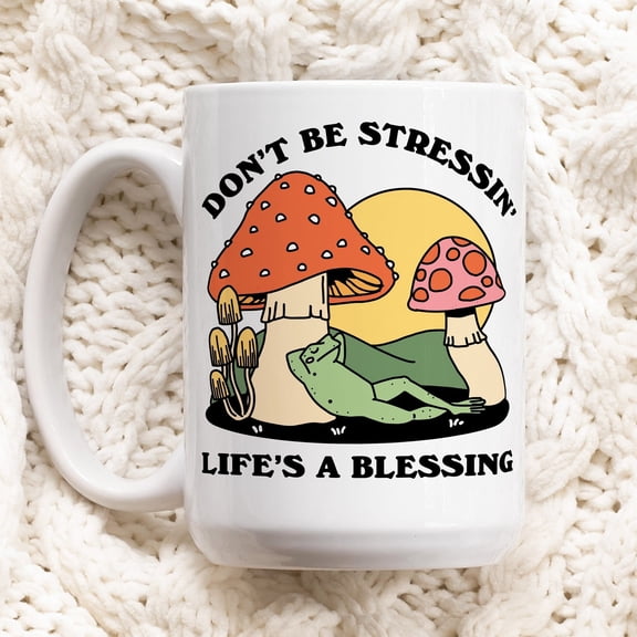 Colorful Mushroom Frog Coffee Mug, Positive Quote, Retro Ceramic Cup, Hippie Quote Gift Idea, Cottagecore Froggy Mug, Cute Novelty Gift