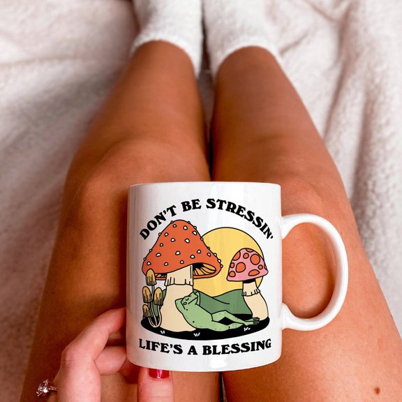 Colorful Mushroom Frog Coffee Mug, Positive Quote, Retro Ceramic Cup, Hippie Quote Gift Idea, Cottagecore Froggy Mug, Cute Novelty Gift