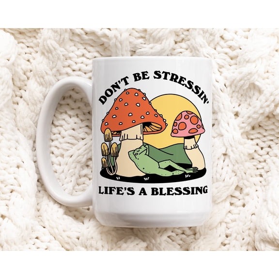 Colorful Mushroom Frog Mug – Cottagecore Froggy Coffee Cup, Positive Quote Gift