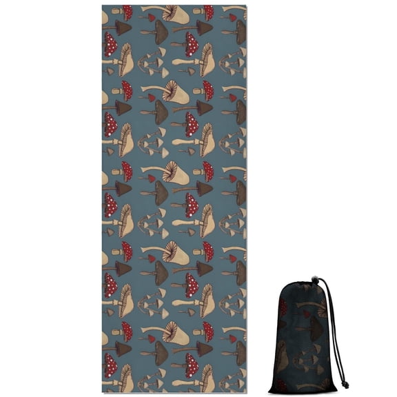 Colorful Mushroom Group Blue Pattern Hot Yoga Mat Towel Non Slip for Hot Yoga - Quick-Drying Yoga Mat Cover with 4 Corner Pockets with Travel Bag - Hot Yoga Towel Non Slip 70"x26"