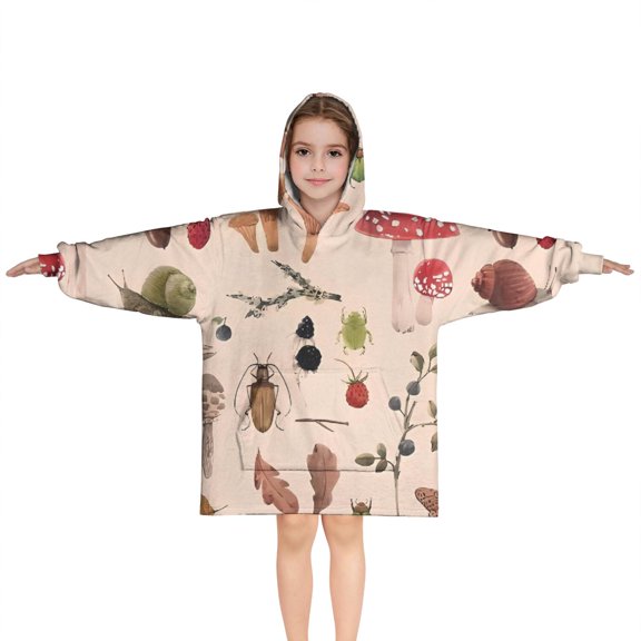 Colorful Mushroom Insect Light Pattern Blanket Hoodies for Kids 6-13YR Oversize Wearable Blanket Hoodies for Boys Girls Teens