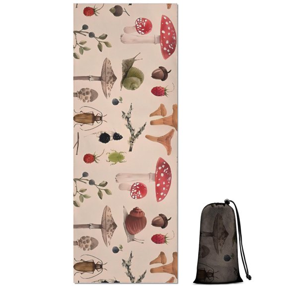 Colorful Mushroom Insect Light Pattern Hot Yoga Mat Towel Non Slip for Hot Yoga - Quick-Drying Yoga Mat Cover with 4 Corner Pockets with Travel Bag - Hot Yoga Towel Non Slip 70"x26"
