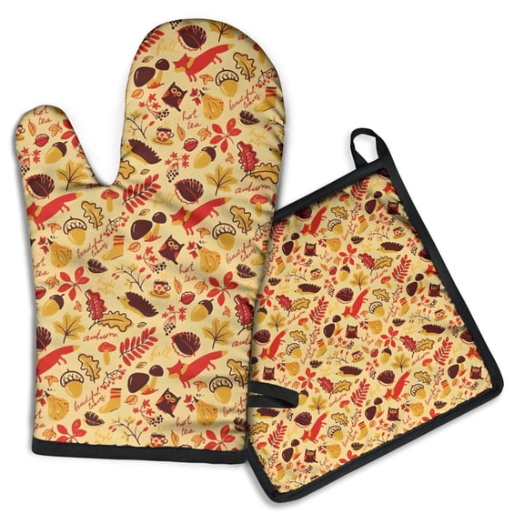 Colorful Mushroom Kitchen Oven Mitt and Pot Holder Sets 2 Pcs for Baking, Cooking and Grilling, Heat Resistant Up To 392 °F