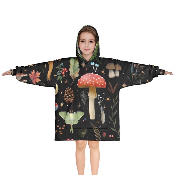 Colorful Mushroom Leaf Black Pattern Blanket Hoodies for Kids 6-13YR Oversize Wearable Blanket Hoodies for Boys Girls Teens